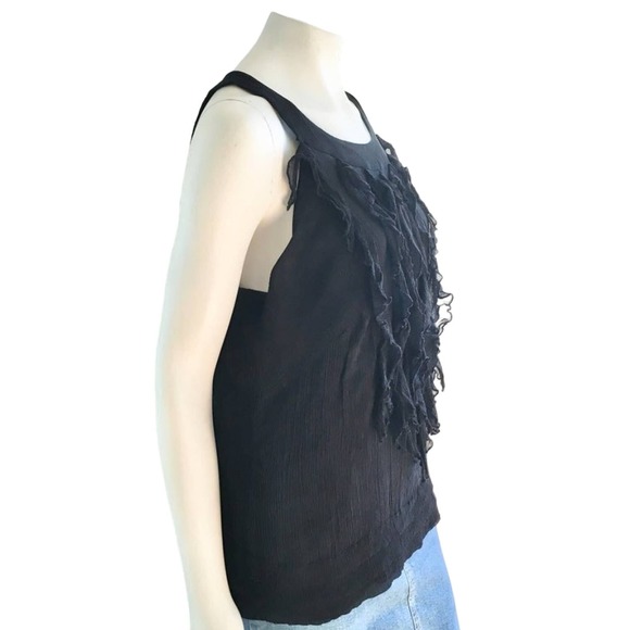 VTG ECI New York Pure Silk Ruffled Front Open Back Chiffon Blouse in Black SZ 16 - Picture 6 of 11
